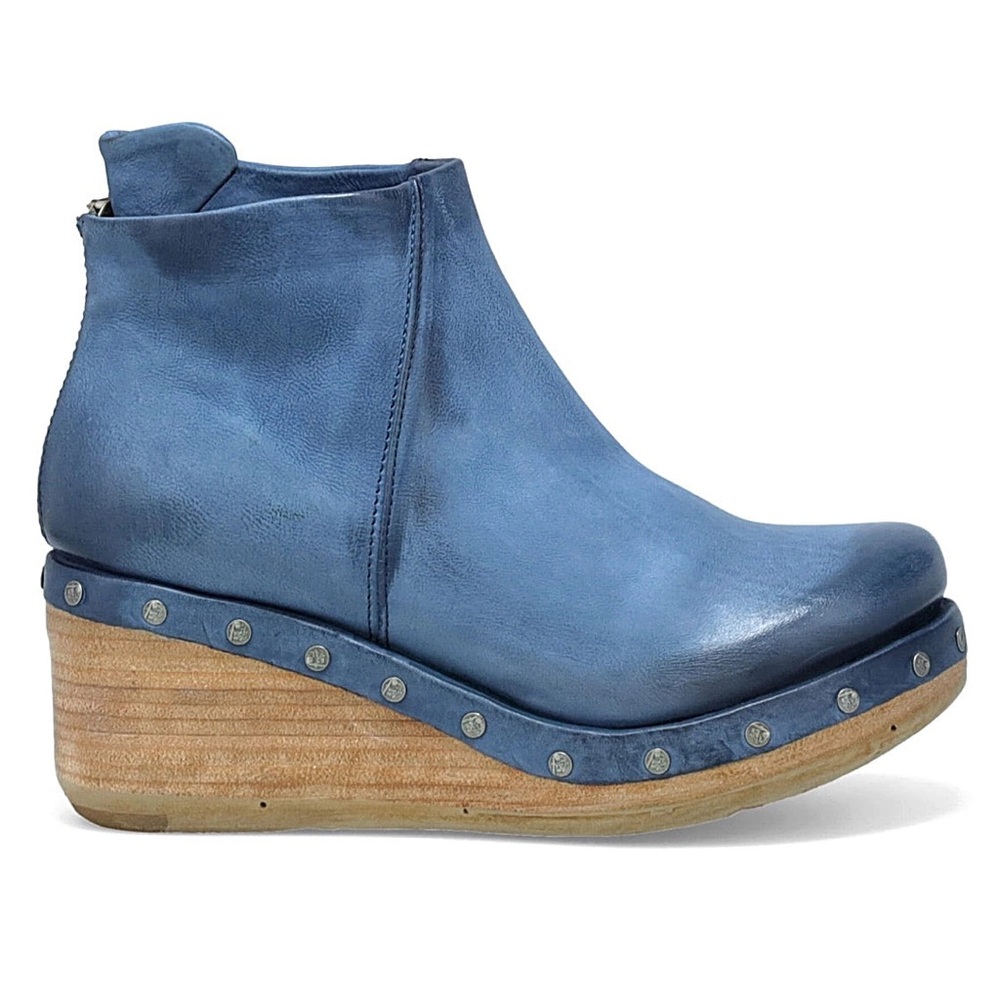 A.S.98 Denim Wedge Shoes with Distinctive Studded Detailing